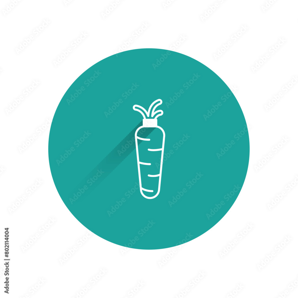 Poster White Carrot icon isolated with long shadow. Green circle button. Vector