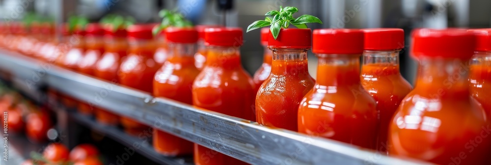 Poster efficient ketchup bottling line in a contemporary factory for streamlined production