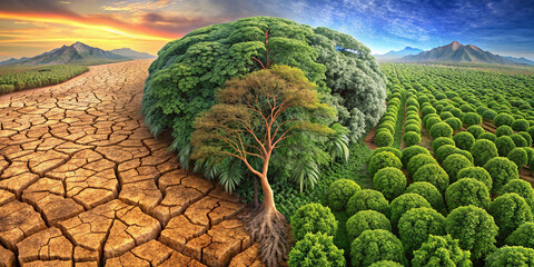 Illustration of world environmental catastrophe tree death , our lungs of the earth