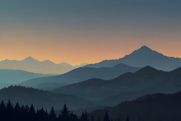Mountain landscape vector illustration. Silhouette of simple mountain range with clear sky. Mountain landscape for background, wallpaper or landing page Generative AI 