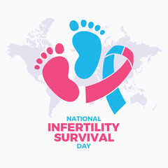 National Infertility Survival Day poster vector illustration. Pink blue awareness ribbon and baby footprint icon vector. Template for background, banner, card. In May. Important day