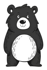 A black bear toy with a white belly on monochrome background - obrazy, fototapety, plakaty