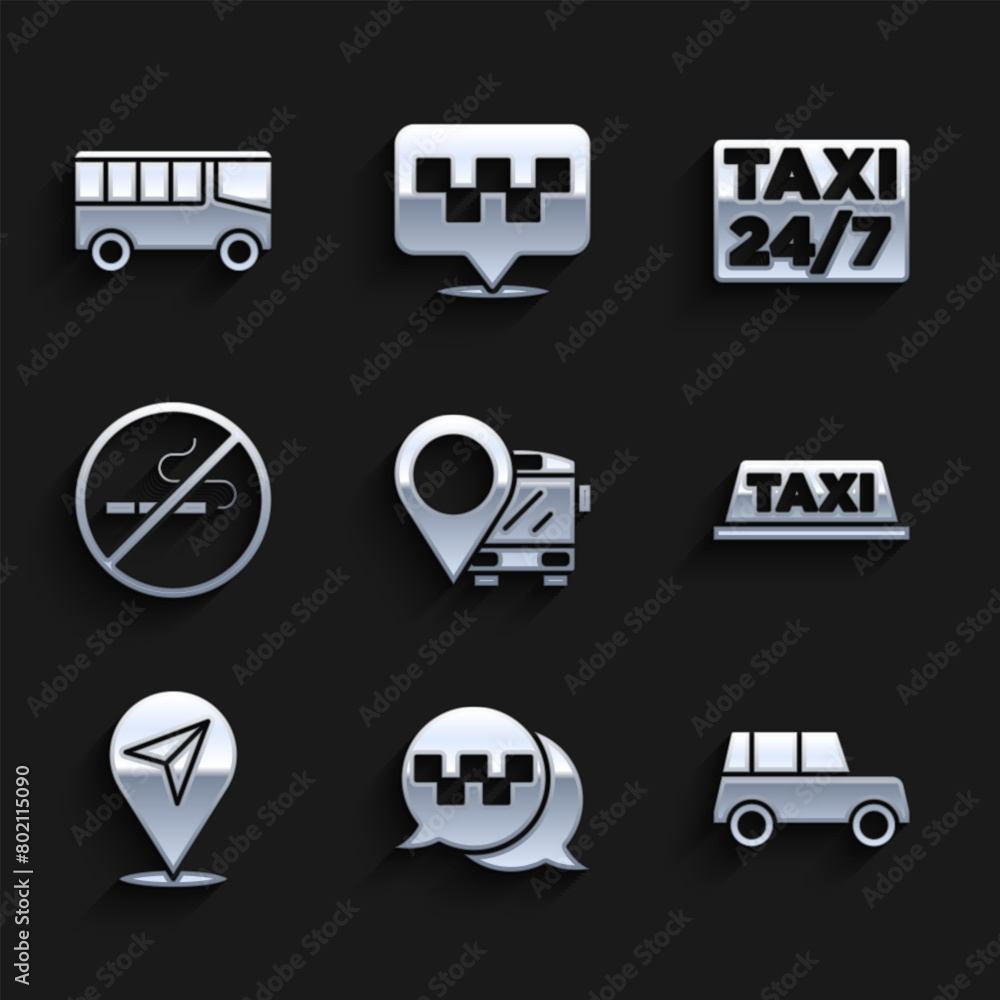 Canvas Prints Set Location with bus, Taxi call telephone service, Car, car roof, No Smoking, taxi and Bus icon. Vector