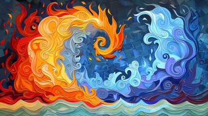 Ocean flame swirl pattern illustration poster background