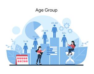 A dynamic illustration depicting market analysis across diverse age categories, from youth to seniors