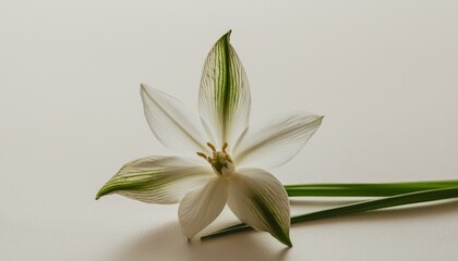 Elegant Star of Bethlehem flower stem on white background. Aesthetic floral simplicity composition. Close up view flower