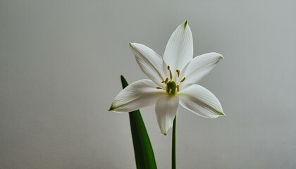 Fototapeta premium Elegant Star of Bethlehem flower stem on white background. Aesthetic floral simplicity composition. Close up view flower