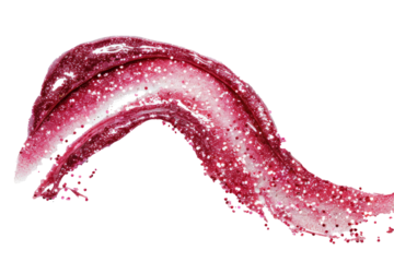 Glitter lip gloss smudge isolated on background, lip gloss applicator swatch, Beauty lip makeup smeared.