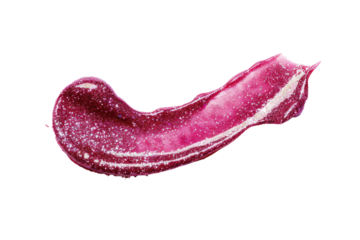 Glitter lip gloss smudge isolated on background, lip gloss applicator swatch, Beauty lip makeup smeared.
