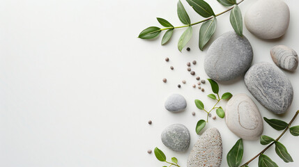 Composition with spa stones on white background 