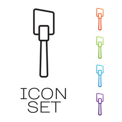 Black line Spatula icon isolated on white background. Kitchen spatula icon. BBQ spatula sign. Barbecue and grill tool. Set icons colorful. Vector