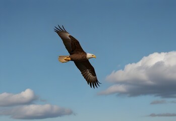 Naklejka premium An eagle soaring high on a sky blue background, generative AI