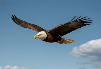 An eagle soaring high on a sky blue background, generative AI