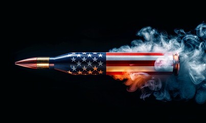 Obraz premium Symbolic American Flag Bullet with Fiery Trail. Generative ai