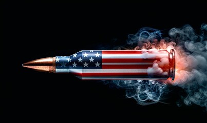 Symbolic American Flag Bullet with Fiery Trail. Generative ai