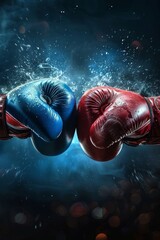 Prominent boxing gloves face off in wide poster with bold  vs  letters for intense versus battle
