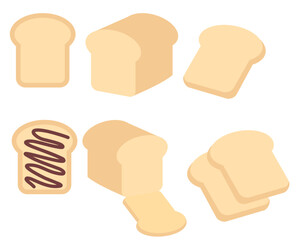 Set of baked sliced bread bakery.Menu for cafe or restaurant.Wheat bread toast.Sandwich food.Sign, symbol, icon or logo isolated.Pastry product.Flat design.Grapic.Cartoon vector illustration.