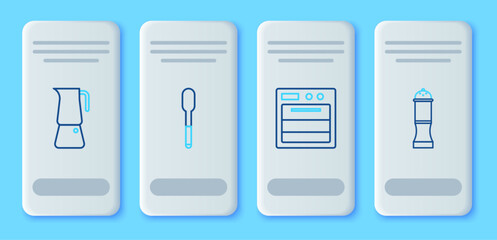 Set line Spoon, Oven, Moka pot and Pepper icon. Vector