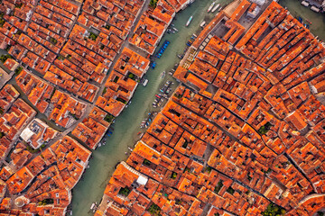 Incredible cityscape Venice and Venetian lagoon. Venice Grand Canal and buidings from a drone, Italy