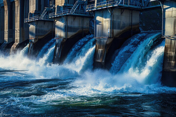 Water flowing through a hydro dam