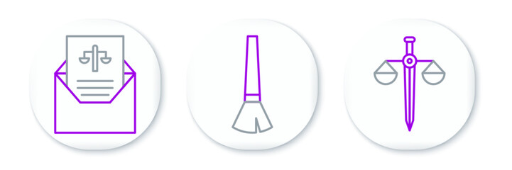 Set line Scales of justice, Subpoena and Paint brush icon. Vector