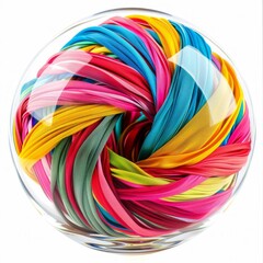 Multicolored Fabric Swirl in Glass Sphere. Generative ai