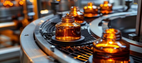 Efficient cosmetics bottling line in a contemporary factory environment for optimal production