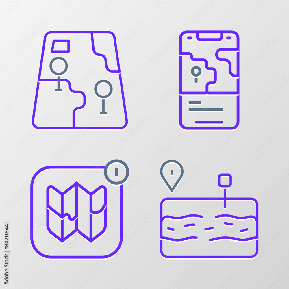 Poster set line broken road, infographic of city map, city navigation and icon. vector