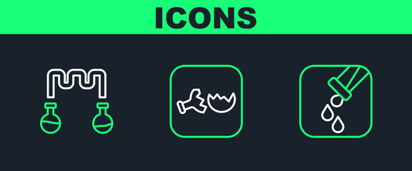 Set line Test tube and flask, and Broken icon. Vector