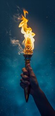 Fiery Hand Holding a Burning Torch. Generative ai