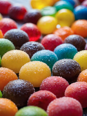 Fototapeta na wymiar Rainbow of Flavors, Close-Up Shot Showcasing a Variety of Colorful Fruit Bonbons.