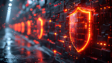 Futuristic Cybersecurity Shield Guarding a Glowing Digital Network Against Virtual Threats in Sci Fi Tone