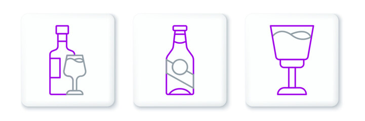 Set line Wine glass, bottle with and Beer icon. Vector