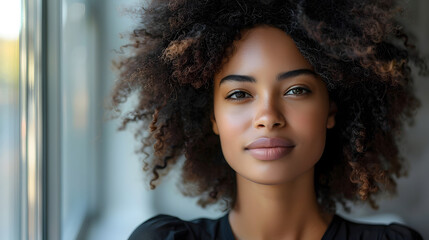 Girl in Afro by the Window, To showcase the beauty and versatility of natural hair, particularly in the African American community This image can be