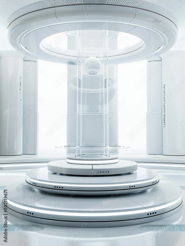 Poster futuristic architectural platform design in pristine white. generative ai