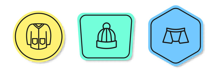 Set line Sweater, Winter hat and Men underpants. Colored shapes. Vector