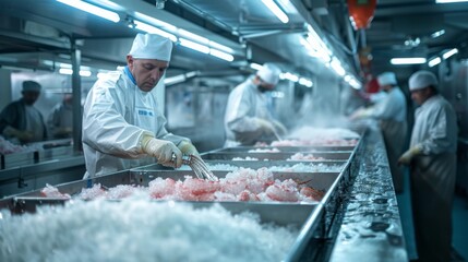 Obraz premium A man is working in a meat processing plant
