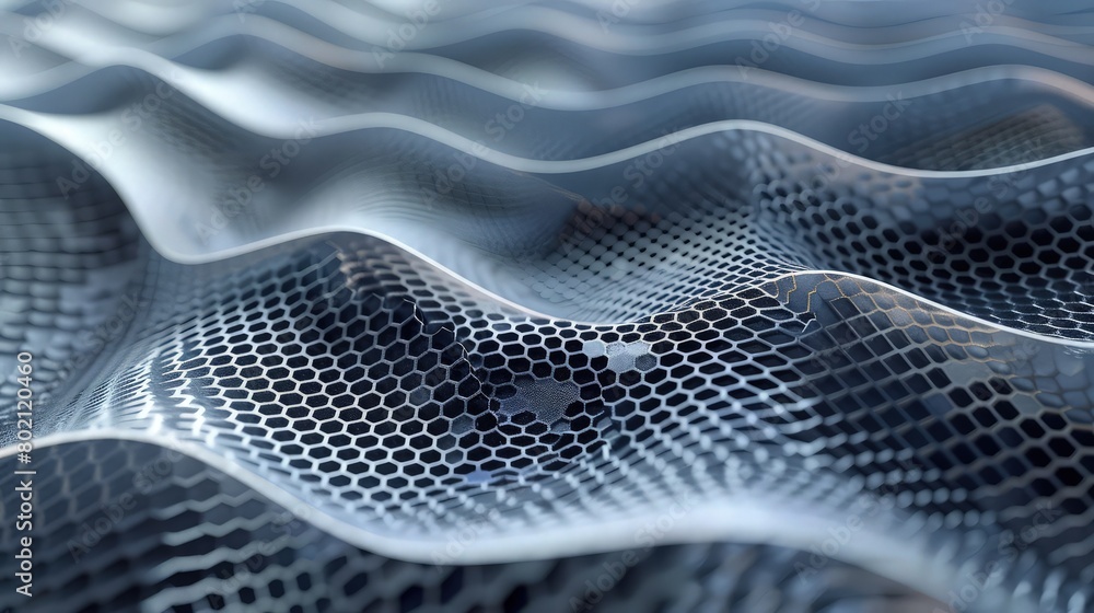 Poster a dynamic image of sharp, angular gray waves, resembling folded metal sheets