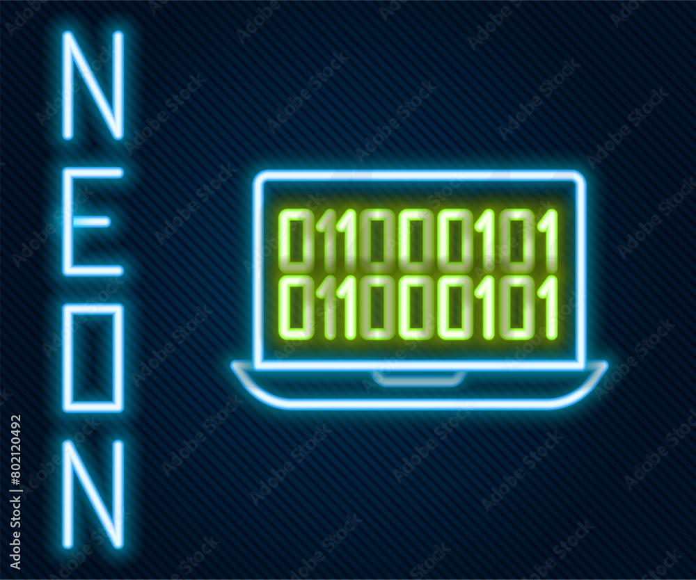 Poster glowing neon line binary code icon isolated on black background. colorful outline concept. vector
