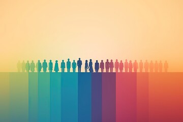 Obraz premium Colorful Silhouettes: Group of People on Rainbow Hill