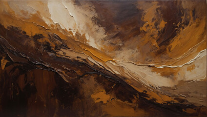 Rich Abstract Oil Painting, Earthy Brown and Tan Colors in Thick Brush Texture.