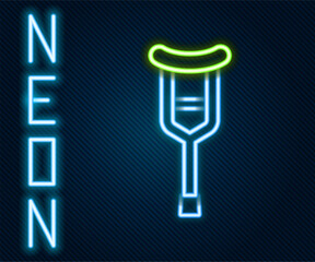 Glowing neon line Crutch or crutches icon isolated on black background. Equipment for rehabilitation of people with diseases of musculoskeletal system. Colorful outline concept. Vector