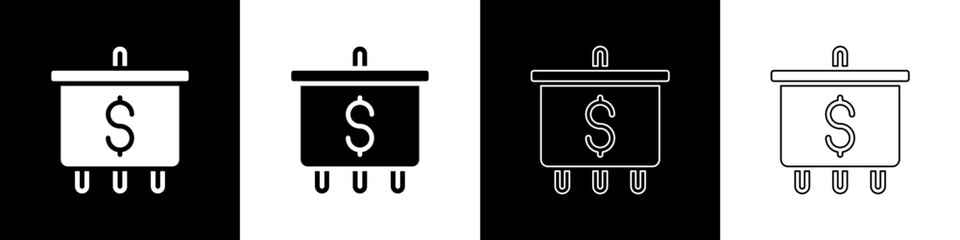 Set Target with dollar symbol icon isolated on black and white background. Investment target. Successful business concept. Cash or Money sign. Vector