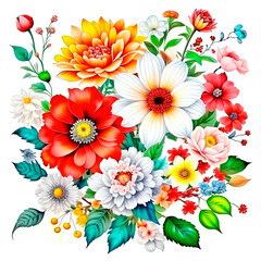 Pattern bouquet of wildflowers on a white background, detailed illustration.