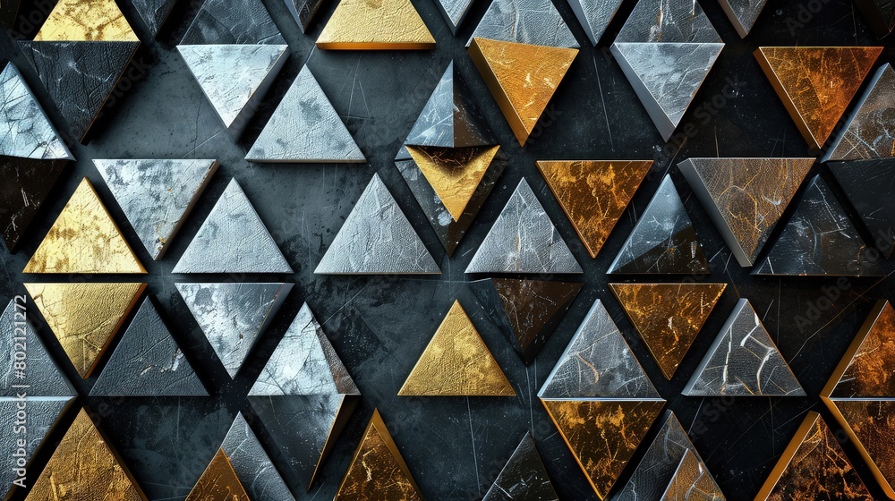 Aufkleber a futuristic interpretation of a triangle geometric background, with sleek metallic triangles arrang