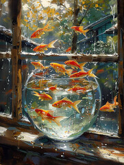 glass of fishes in a glass