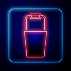 Glowing neon Sauna bucket icon isolated on black background. Vector
