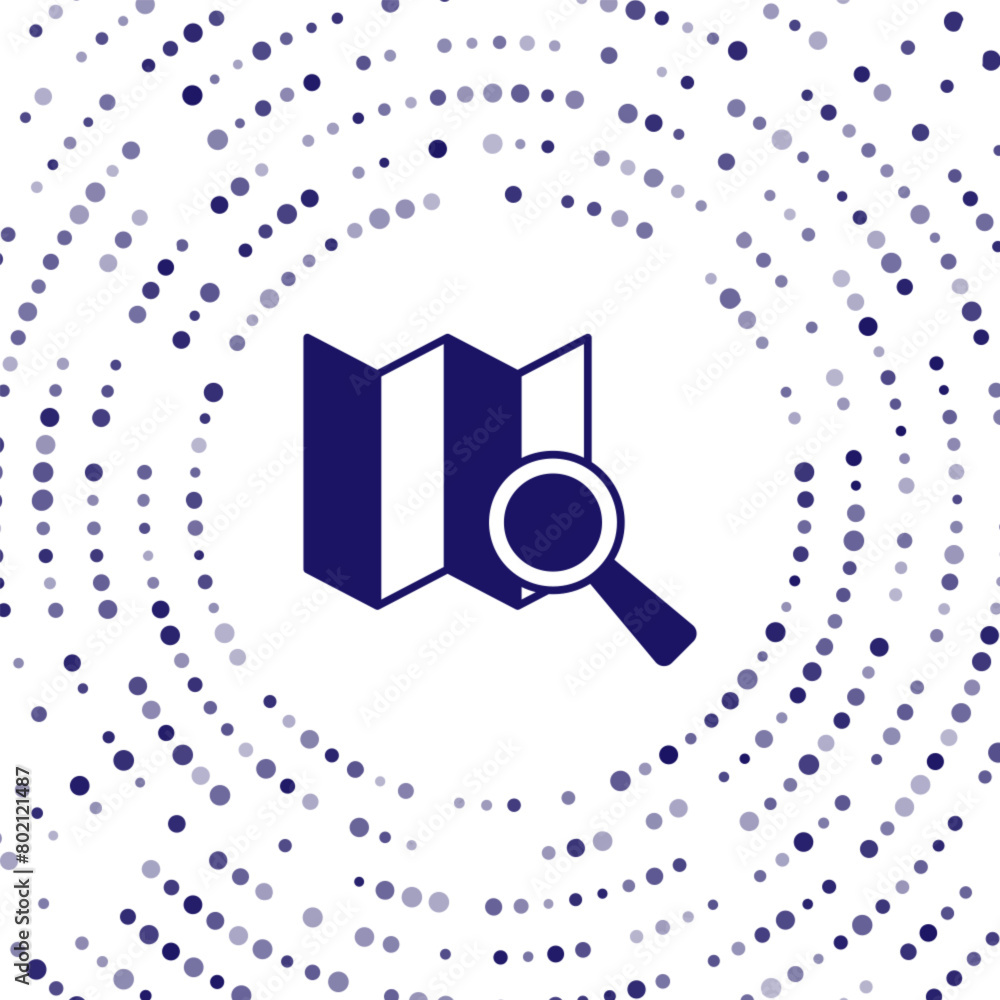 Poster blue search location icon isolated on white background. magnifying glass with pointer sign. abstract