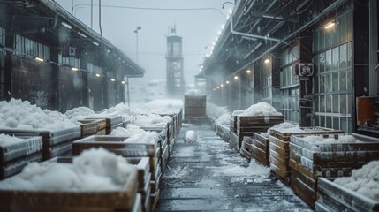 Obraz premium A breathtaking real-photo shot showcasing the splendor of frozen seafood processing with natural elegance