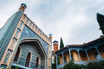 View of the Abanotubani district with the mosque-like facade of Chreli Abano sulfur baths, the Juma Mosque in Tbilisi Old Town, Kala, Georgia